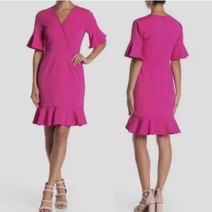Trina Turk Hot Pink Ruffle Hem Quest Sheath Dress, Size 8